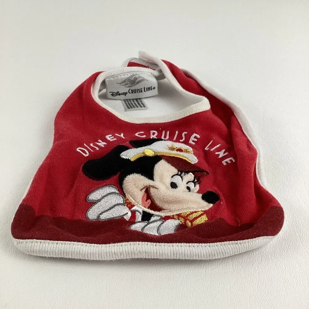 Disney Cruise Lines Baby Bib Sailor Minnie Mouse Snap Captain Red Drool Catcher